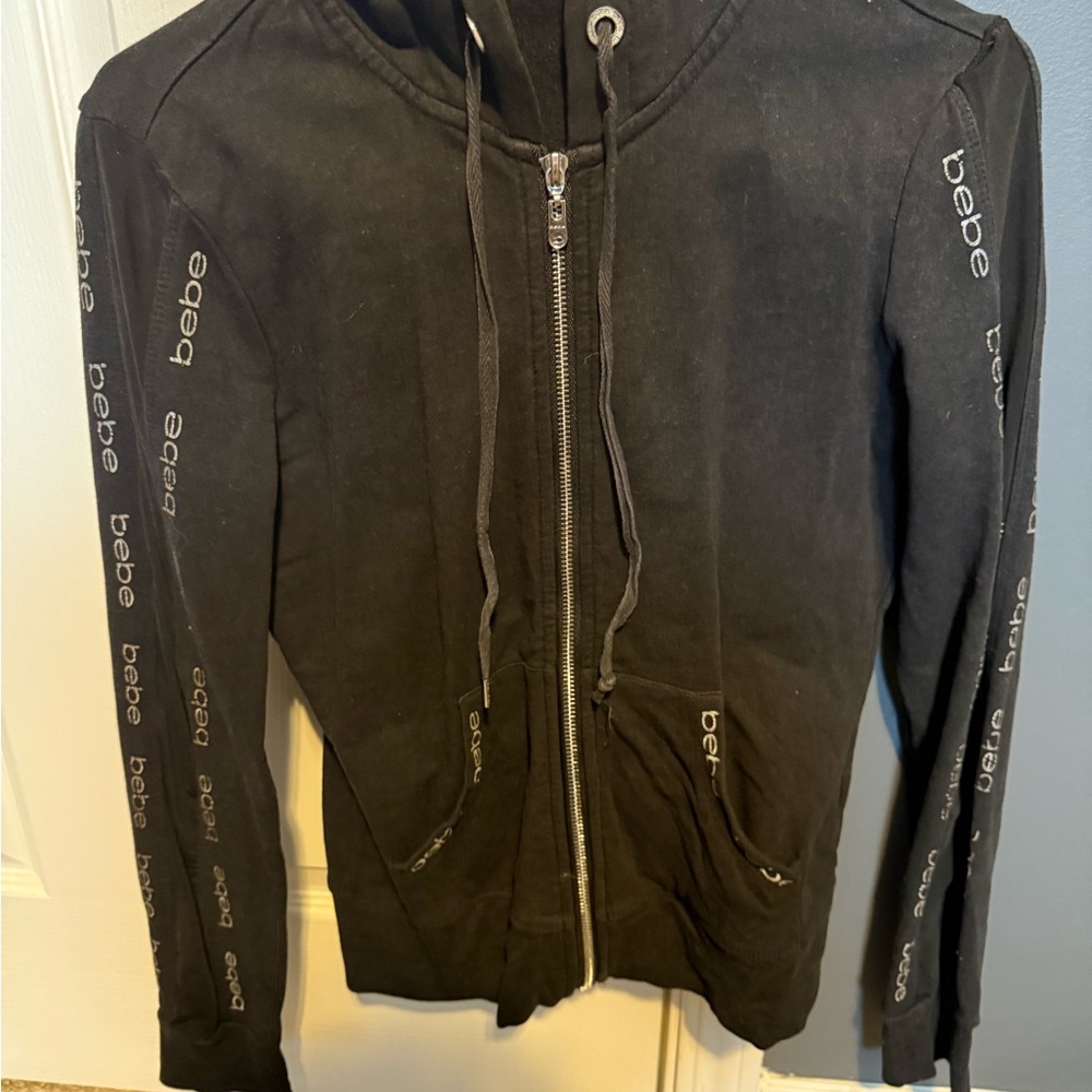 Bebe Black Bomber Jacket with Logo Accents